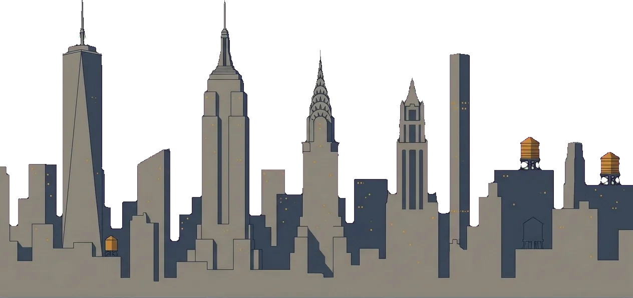 Scroll-world backdrop: skyline far