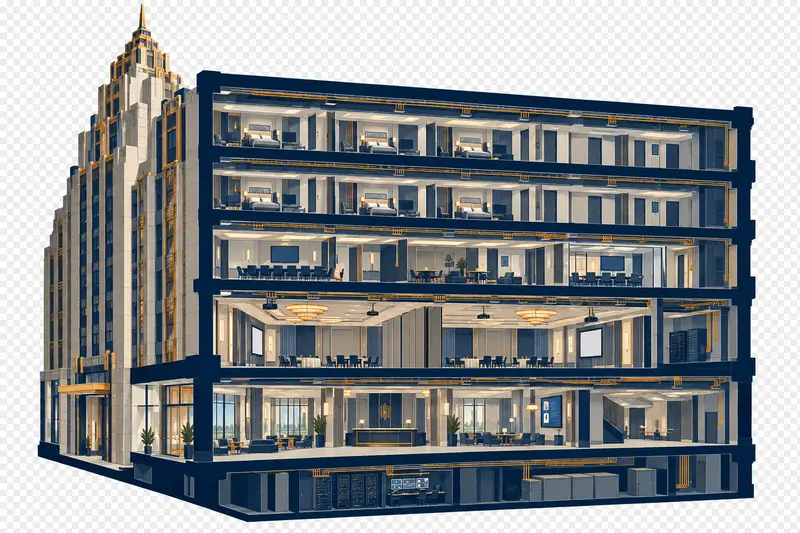 Public library meeting rooms with AV displays across multiple floors